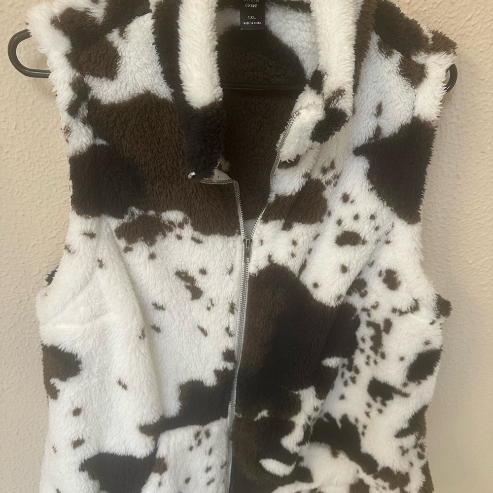 Cow Print Fleece Vest